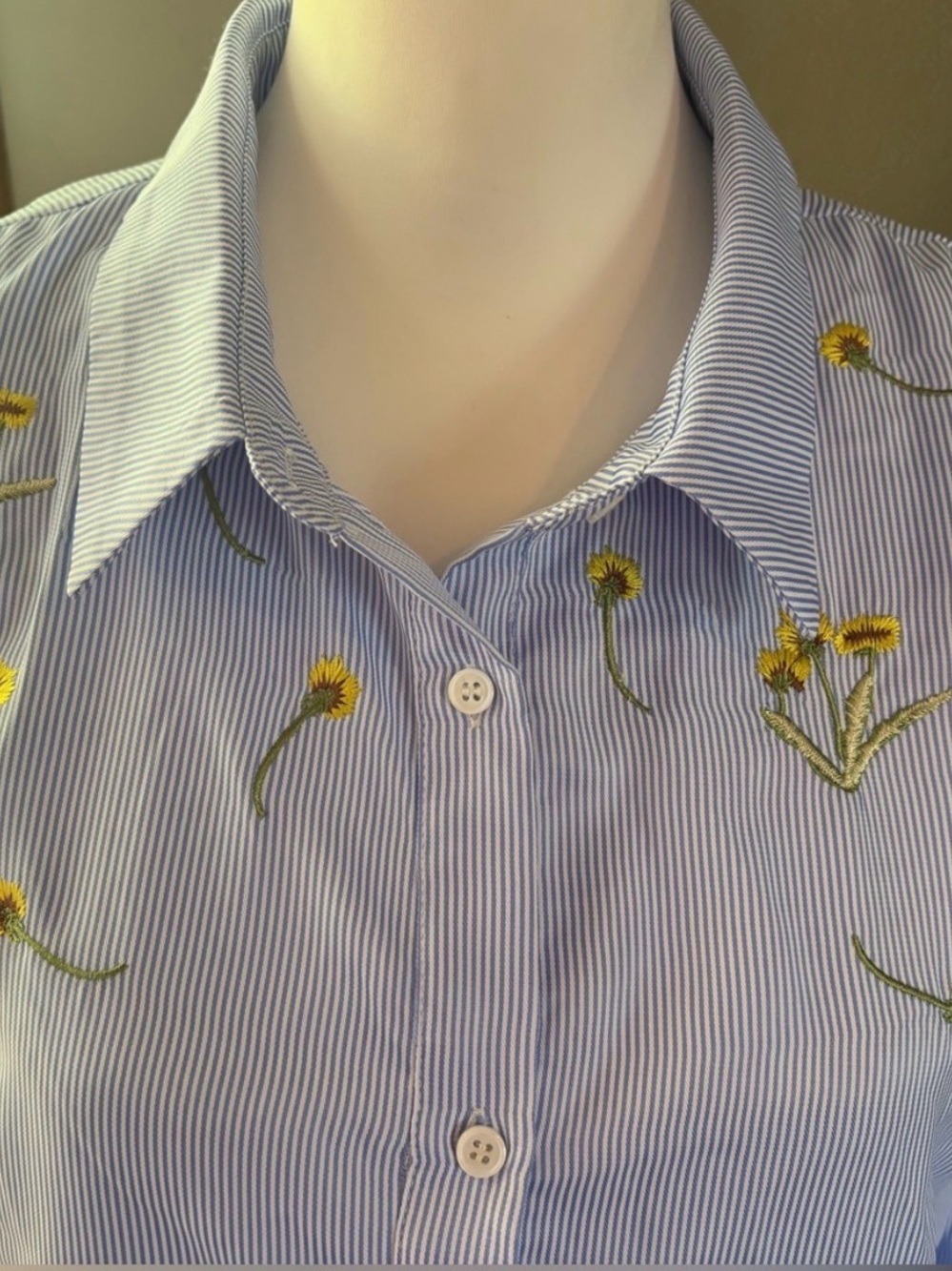 English Factory Striped Button-Down Shirt Floral Embroidery & Flutter Sleeves